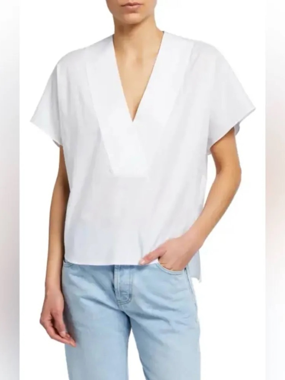 Harshman White V-Neck Short Sleeve Blouse cotton women’s XS